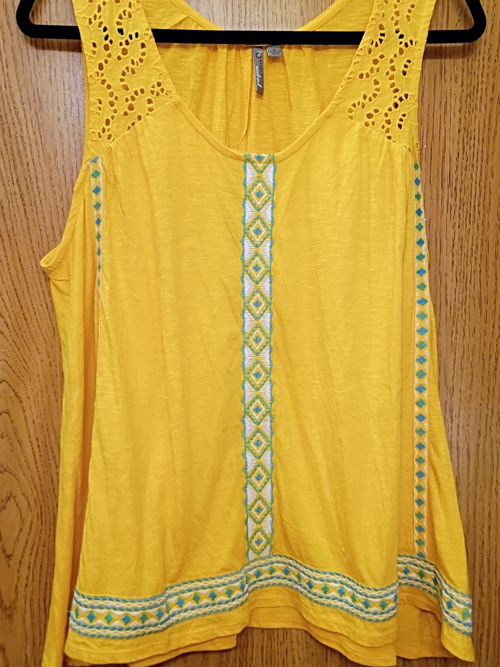 new directions Yellow Sleeveless Embroidered Tank Top